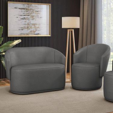 Imagem de Sofá Namoradeira E Poltrona Orgânica Para Sala Malu Sintético Grafite M11 - D`rossi