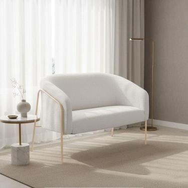 Imagem de Sofá 2 Lugares Namoradeira Stella Base Industrial Alta Champanhe Bouclê D03 - D`rossi Cor Cinza