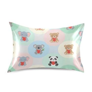 Imagem de Wassud Fronha de almofada de cetim de elefante coala panda dia dos namorados para cabelo e pele fronhas de seda lisa tamanho padrão capas de travesseiro respiráveis com fecho de envelope