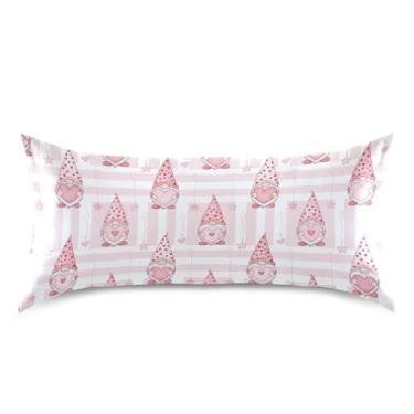 Imagem de Wassud Fronha de cetim xadrez para o dia dos namorados com corações de gnomo para cabelo e pele, fronhas de seda lisa, tamanho king size, respirável, com fecho de envelope