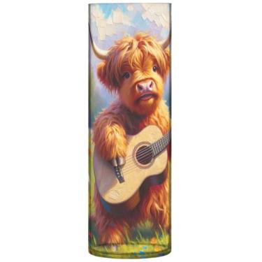 Imagem de Vasos de flores decorativos florais de vaca Highland fofos, cilíndricos, grandes, personalizados, para decoração de quarto, estética, 30 x 9,9 cm
