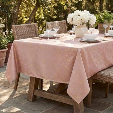 Imagem de Horaldaily Toalha de mesa retangular de veludo rosa 152 × 213 cm, retangular lisa, com lantejoulas douradas, capa de mesa de Natal para casamento, festa, banquete e eventos
