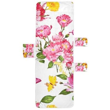 Imagem de Flores borboletas rosa chaise lounge cadeira toalhas toalhas de praia com bolso superior ajustado floral espreguiçadeira perseguição 215,9 cm x 76,2 cm