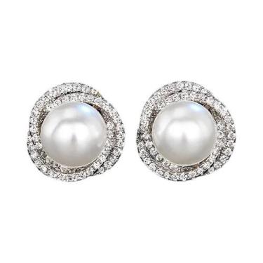 Imagem de Brincos De Pérola Imitada Brilhante Com Design De Cruz Para Mulheres, 