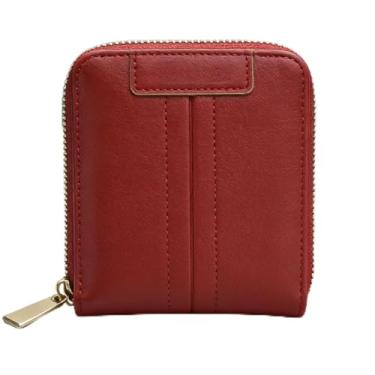 Imagem de Carteira masculina de couro curta com zíper, organizador casual vermelho ousado (vermelha)