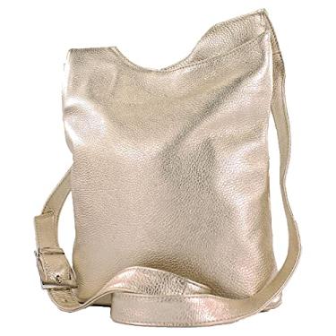 Imagem de modamoda de - T221 - Bolsa de ombro italiana média feita de couro, Ouro claro metálico