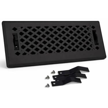 Imagem de Sierra Grates Registro de piso de aço de design de treliça de 10 cm x 25 cm com acabamento preto de ferro fundido com clipes de montagem - para piso ou parede lateral - Capas decorativas de ventilação