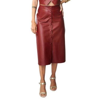 Imagem de Saia Midi Em Couro Legítimo Evasê Com Botões Antonella - IGNE BULL, 38