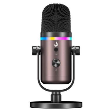 Imagem de Microfone Gamer De Mesa Rise Mode Elite 10, RGB, USB-C, Preto e Ocre -