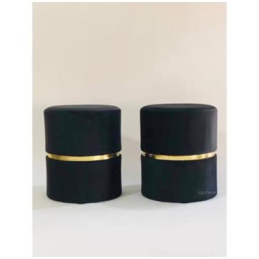 Imagem de Puff Redondo Luxo Veludo Preto – Assento Estofado para Sala, Escritório ou Provador | Banqueta Decorativa