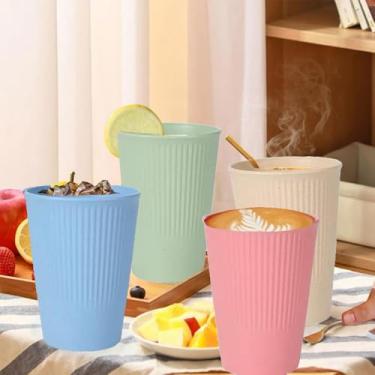 Imagem de Copo de 340 g com canudo de trigo, reutilizável, inquebrável, seguro para lava-louças, com 4 cores vibrantes para uso diário (leve)