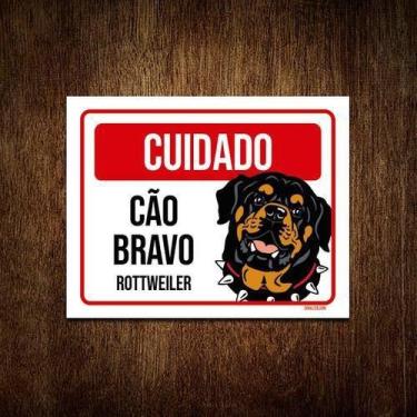 Imagem de Kit 5 Placas Cuidado Cão Cachorro Bravo Rottweiler - Sinalico.Com