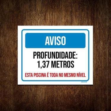 Imagem de Placa Sinalização Aviso Profundidade 1,37 Metros 18x23 10un - Sinalizo