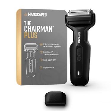 Imagem de MANSCAPED® Barbeador masculino The Chairman™ Plus – Duas cabeças de lâmina intercambiáveis, lâmina de três lâminas SkinSafe® e aparador de precisão para costeletas e mandíbulas, barbeador facial,