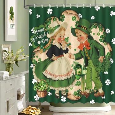 Imagem de MEHOFOND Cortina de chuveiro vintage Dia de São Patrício linda cortina de chuveiro verde para banheiro feliz dia de São Patrício trevo decoração de banheira tecido impermeável lavável cortina de banho