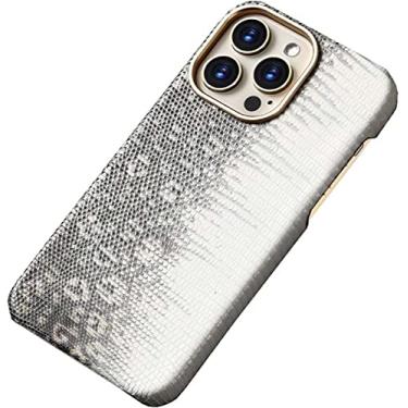 Imagem de FULNES Capa traseira de couro Koliyn Luxury Lizard para Apple iPhone 14 Plus 2022 à prova de choque respirável [carregamento sem fio] capa cinza