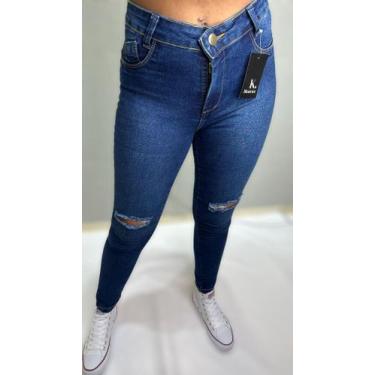 Imagem de Calça jeans Feminina Escura Skynni Cos Alto - Karfos, Jeans escura lav