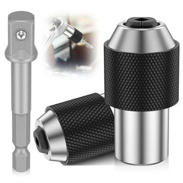 Imagem de Conjunto de soquetes ajustáveis de 3 peças, unidade de 0,9 cm para torneiras #6-1/5.1 cm | Adaptador de soquete de aço Cr-Mo para espaços apertados, compatível com alargador e extrator de parafuso e