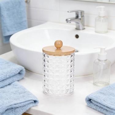 Imagem de 9,9 x 7 cm Frasco de armazenamento estampado com tampa - cotonete e recipiente pequeno para itens (transparente)