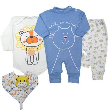 Imagem de Kit 4 Peça Conjunto Roupa De Bebê Body Mijão Macacão Naninha - Koala B