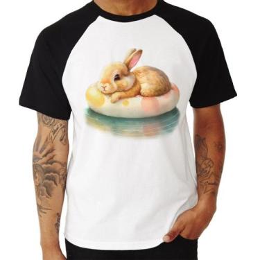 Imagem de Camiseta Raglan Coelhinho Relaxando Na Piscina  - Foca na Moda, Branco