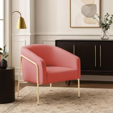 Imagem de Poltrona Sala Industrial Alta Champanhe Stella Suede Rosê D03 - D'ross