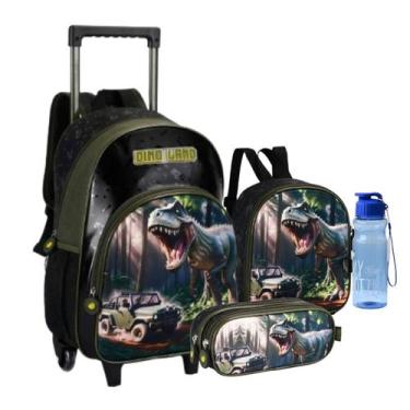 Imagem de Mochila De Rodinha Dino Land 3d Menino Kit Escolar 3 Peças - D Present