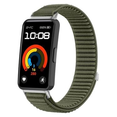 Imagem de Pulseira de relógio para Huawei Band 10/9/8 xDfind de nylon trançado com gancho e laço com interface de metal (verde abeto)