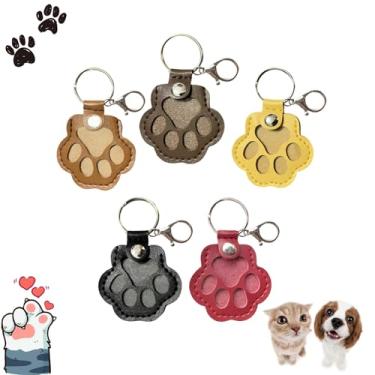 Imagem de Chaveiro de lembrança de pele de animal de estimação, chaveiro de armazenamento de pelos de animais em forma de pata, coleção memorial de pele de gato e cachorro, presente memorial de couro feito à