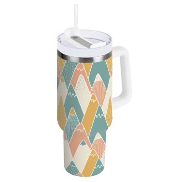 Imagem de SEHANY Copo Abstract Mountains de 850 g com alça, copo isolado de aço inoxidável a vácuo de parede dupla, à prova de vazamento, caneca de café isolada para viagem, cabe no suporte de copo de carro