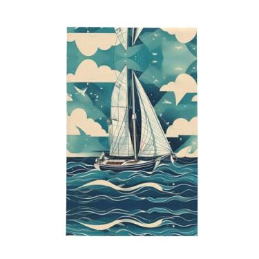 Imagem de XLLingL Toalhas de cozinha de waffle com estampa de veleiro oceano, panos de prato de microfibra, para decoração e limpeza de cozinha - 1 peça
