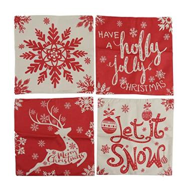 Imagem de Capas de almofada de Natal 4 unidades de fronhas decorativas de linho macio com padrões de boneco de neve de floco de neve de rena para casa, sofá, quarto, sala de estar 45x45cm (01)