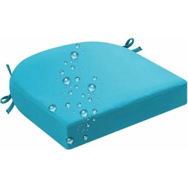 Imagem de Almofadas para cadeiras de exterior com amarras, formato em U, para uso em móveis de pátio e mesas de jantar.