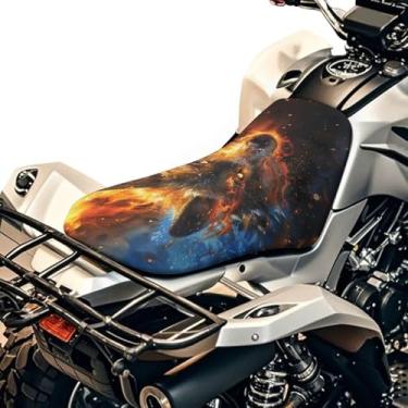 Imagem de HUISEFOR Fire Wolf Capa de assento para quadriciclo ao ar livre respirável ATV assento traseiro capas de almofada esportes motorizados com borda elástica acessórios de quatro rodas para Polaris