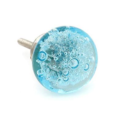 Imagem de Puxador decorativo de vidro Aqua Blue Bubbles para cômoda, armário de cozinha ou maçaneta – Pacote com 6