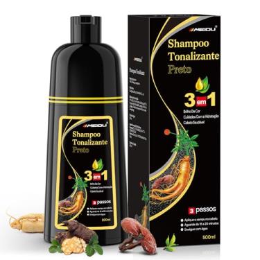 Imagem de Shampoo Tonalizante Preto 3 em 1 para Cabelos Grisalhos, Shampoo que Pinta o Cabelo para Mulheres e Homens, Tinta de Cabelo com Extratos Vegetais, Cobertura de Fios Brancos até 15 Dias, 500ml