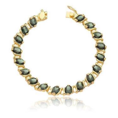 Imagem de Pulseira De Ouro 18k Puro Pedras Verdes Fecho Gaveta Pl01 - MAEHLER Ar