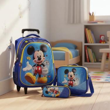 Imagem de Mochila Rodinha +lancheira térmica + estojo Mickey 3D