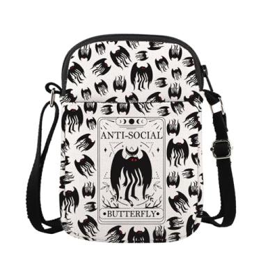 Imagem de JXGZSO Sacola de lona de tarô Mothman, bolsa antissocial, borboleta, presente de criatura, mariposa, monstro, mercadoria, Borboleta anti-social Cb, One Size