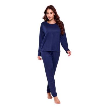 Imagem de Conjunto Pijama Liz IMI Lingerie  Feminino em Suede Canelado Manga Lon