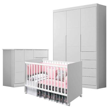 Imagem de Quarto de Bebê Eloá com Berço Americano Tico Branco Acetinado – Phoenix Baby