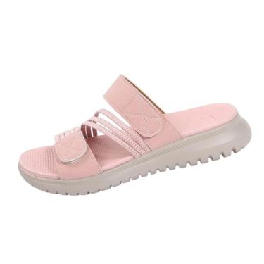Imagem de Sandálias femininas de salto plataforma com fecho de , design de sola macia para uso casual primavera verão em ambientes internos e externos, rosa, 36