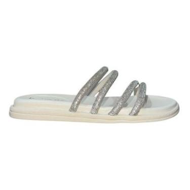 Imagem de Sandália Rasteira Slide de Tiras com Pedrarias Feminino Beira Rio 8488.125 Branco-Feminino