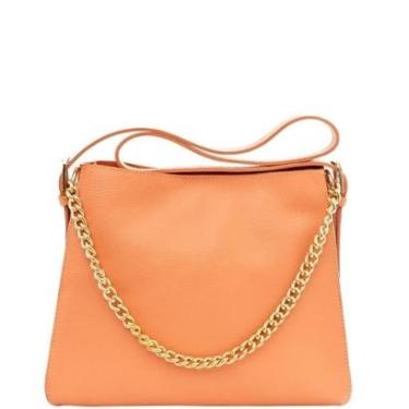 Imagem de Bolsa Feminina Leopoldine Couro Legítimo Laranja com Alça Ajustável e Corrente Dourada-Feminino