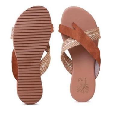 Imagem de Rasteirinha Trançada Tiras Cruzadas Palha Feminina Slide Tropicaos-Feminino