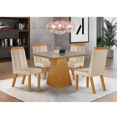 Imagem de Conjunto Sala de Jantar Mesa Prada com Tampo de Vidro 90cm e 4 Cadeira