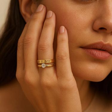 Imagem de Anel Duplo solitario e Algarismos Romanos Aço Inox 316L