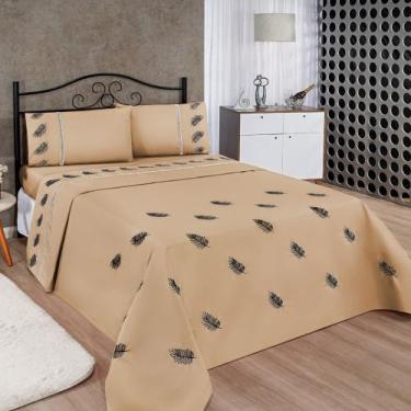 Imagem de Jogo de Lençol Realeza Padrão Micropercal Bordado Casal 03 Peças - Ave