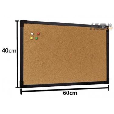 Imagem de Quadro Cortiça Aviso Fotos Mural 60X40cm Moldura Preta Stalo