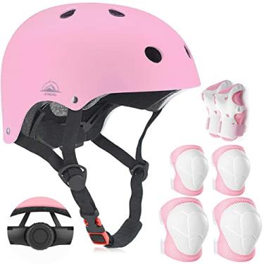 Imagem de Capacete infantil ajustável com joelheira, cotoveleiras e protetores de pulso – Capacetes infantis para crianças de 3 a 5, 5 a 8 anos, 8 a 14 anos – Perfeito para patinação, ciclismo, ciclismo e skate